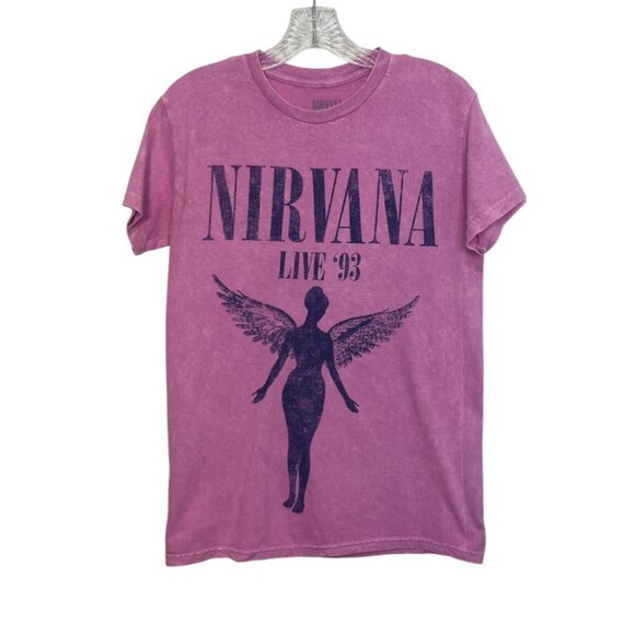 Nirvana Live 93 Band In Utero Tour Tshirt Womens Small Pink Distressed Tee - Picture 1 of 7